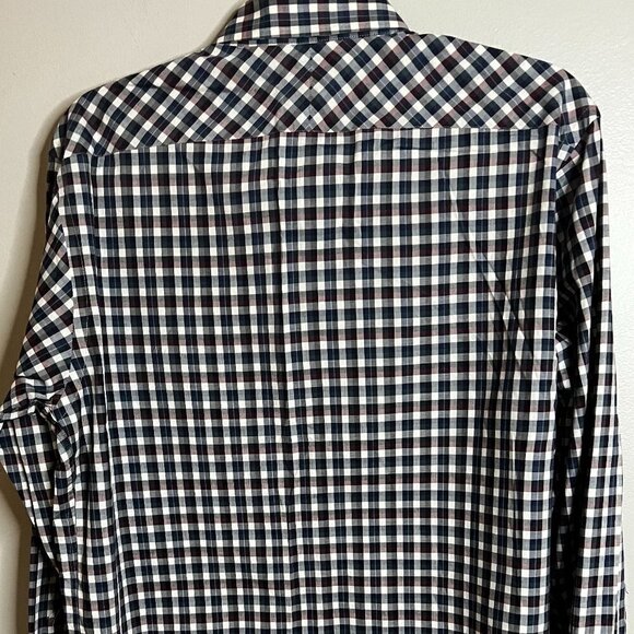 Billy Reid Men's Plaid L/S Standard Cut Shirt Burgundy, Navy &  White Sz M - Picture 3 of 5